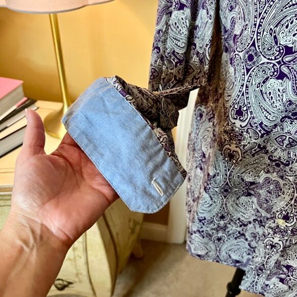 NWOT Men's Cremieux Purple & Gray Paisley Button Front Long Sleeve Shirt Size XL - Picture 3 of 3